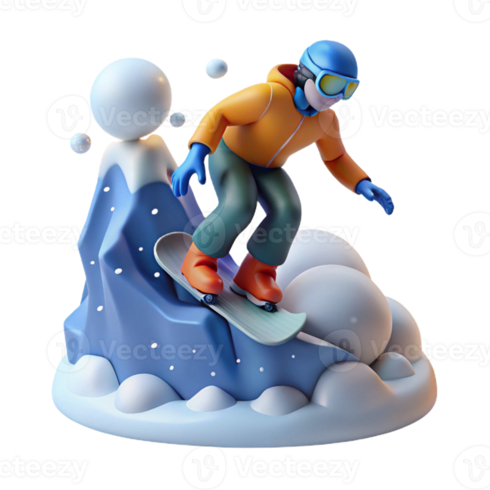 Snowboarding 3D Render Winter Sports Fun on Mountain png