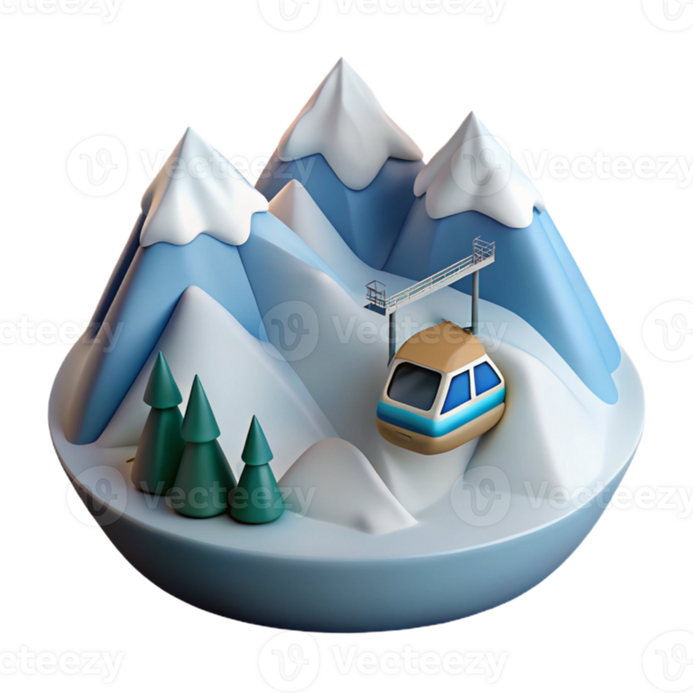 Snowy Mountaintop Cable Car 3D Render png