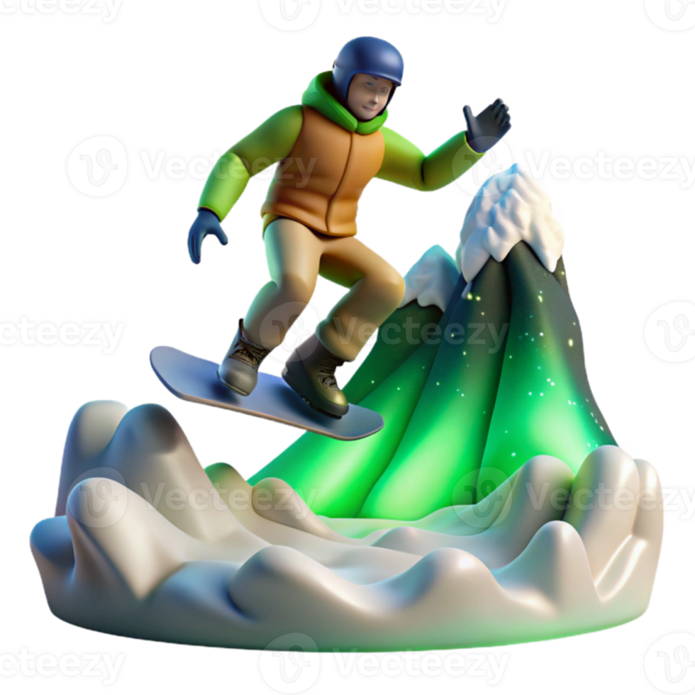 Snowboarding 3D Cartoon Mountain Adventure png