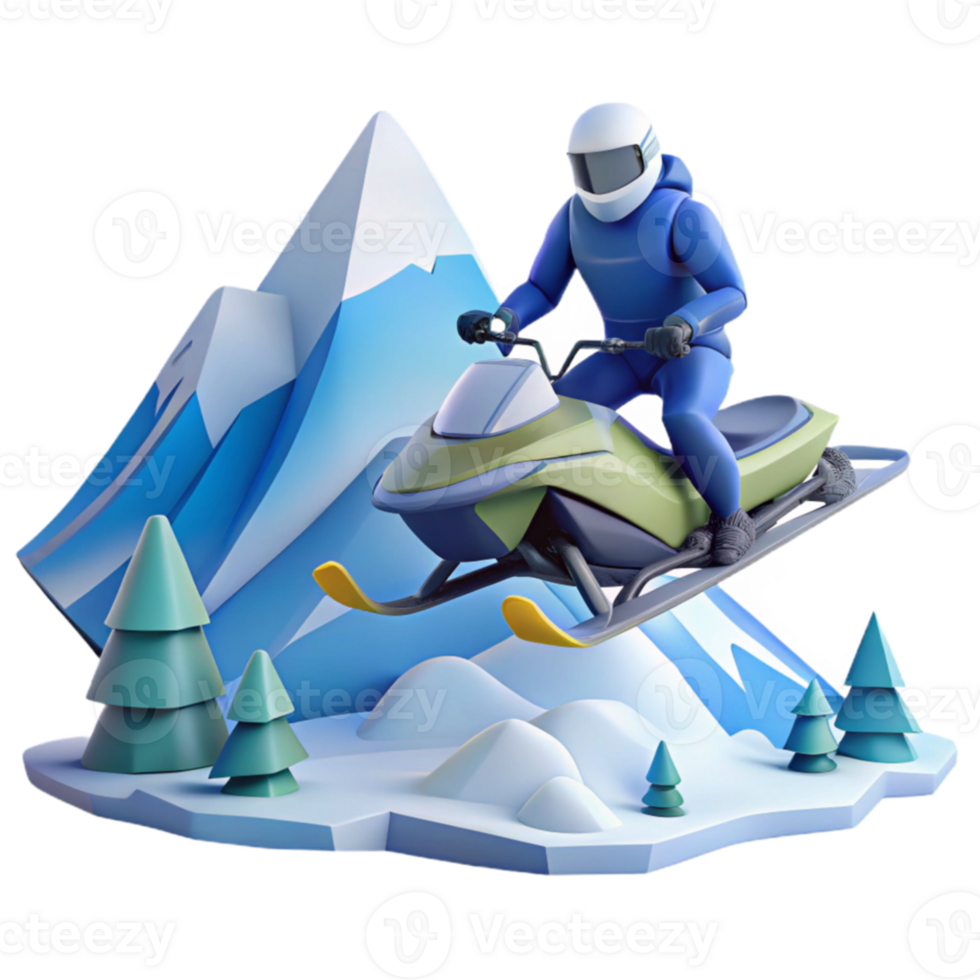 Snowmobile Rider Soaring Through Snowy Mountains png