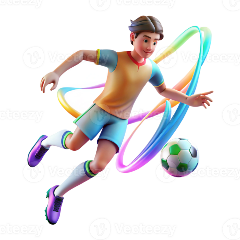 Dynamic Soccer Player Action 3D Render png