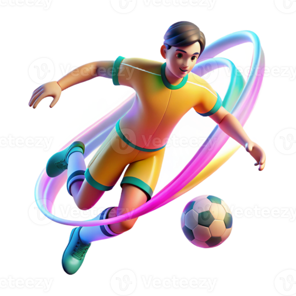 Soccer Player in Dynamic Action 3D Render png