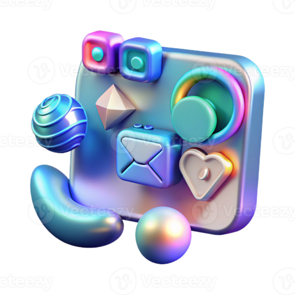 Abstract 3D Render of Colorful Geometric Shapes and Icons png