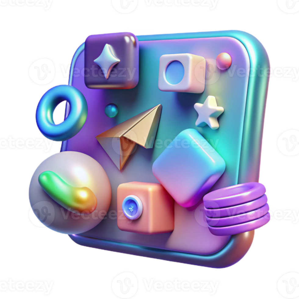 Abstract 3D Render Colorful Geometric Shapes Icons png