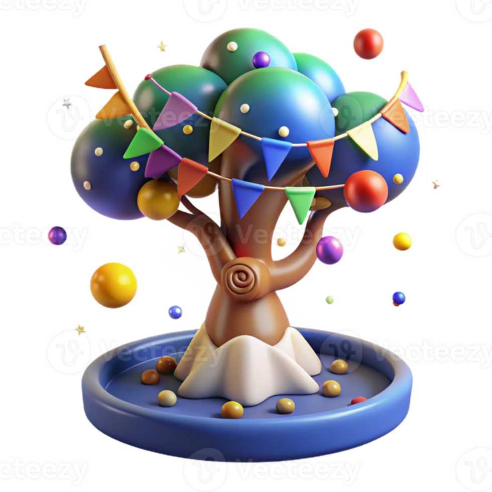 Festive 3D Render of Decorated Tree with Colorful Balls png
