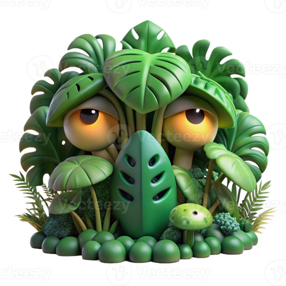 Sleepy Jungle Creature 3D Render of Tropical Plant Life png