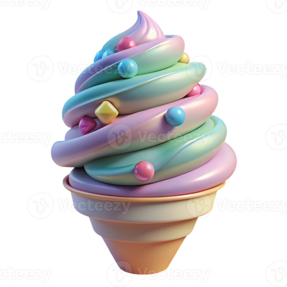 Pastel Swirl Ice Cream Cone with Candy Sprinkles png