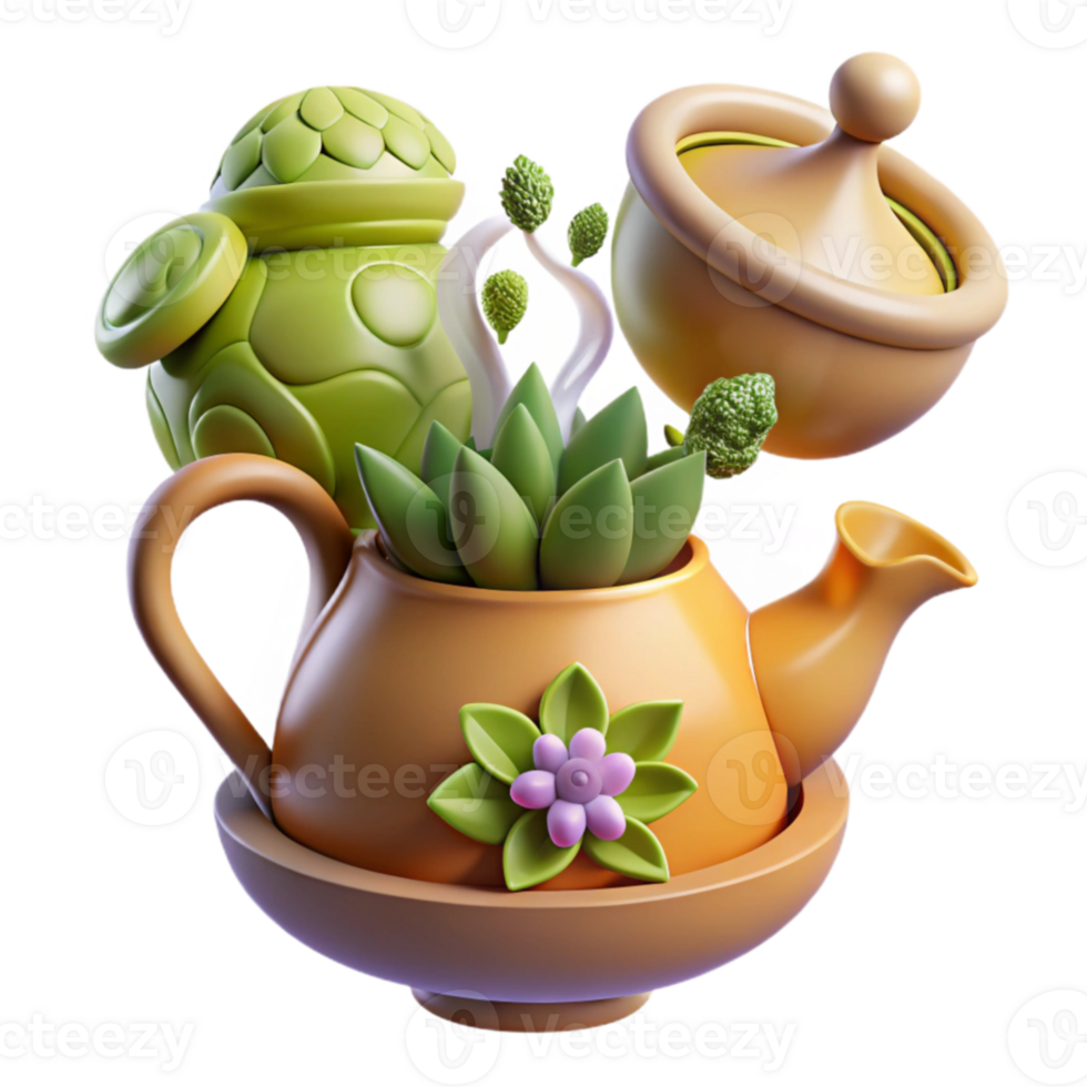 Whimsical Teapot with Succulent and Decorative Elements png