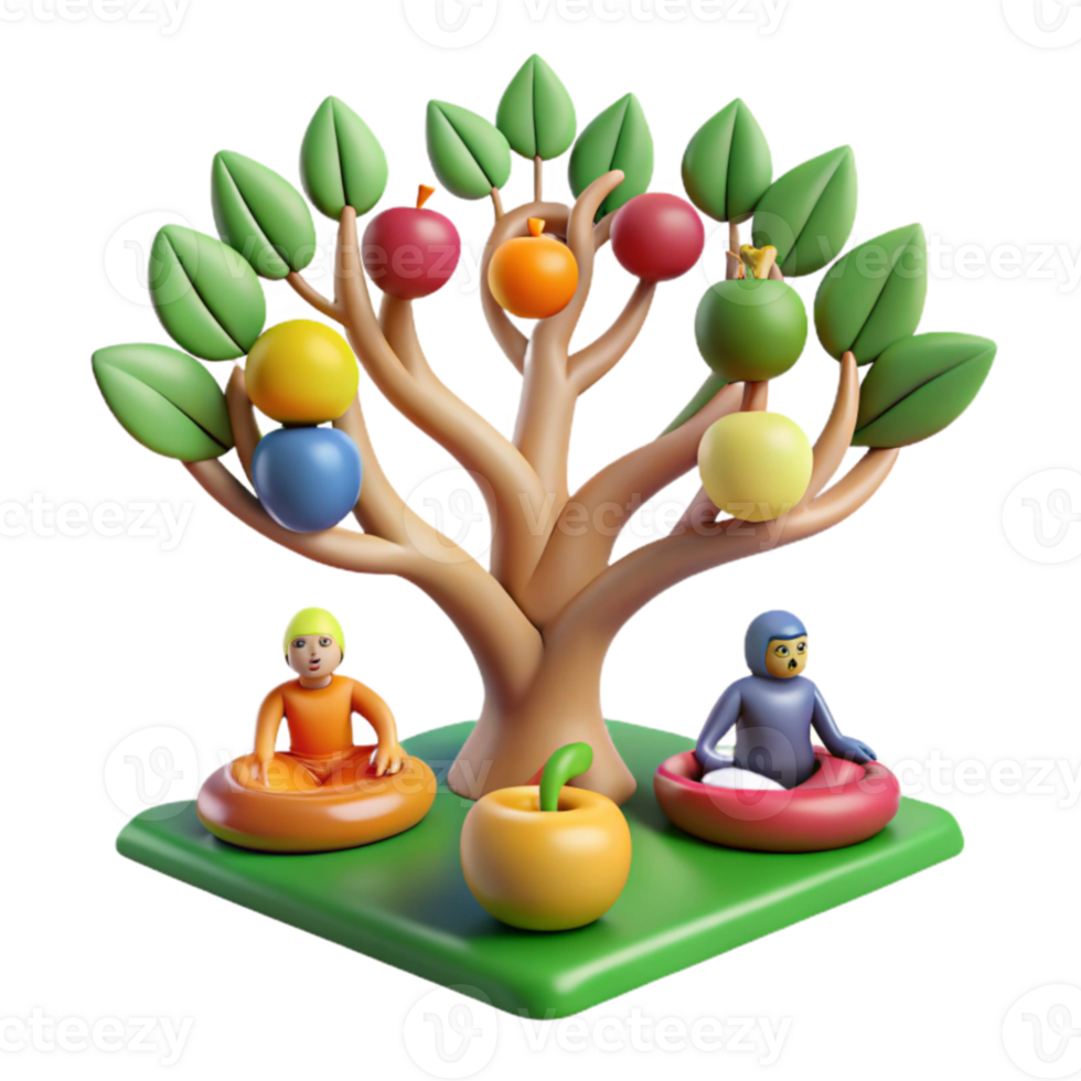 Colorful Fruit Tree with Playful Characters png