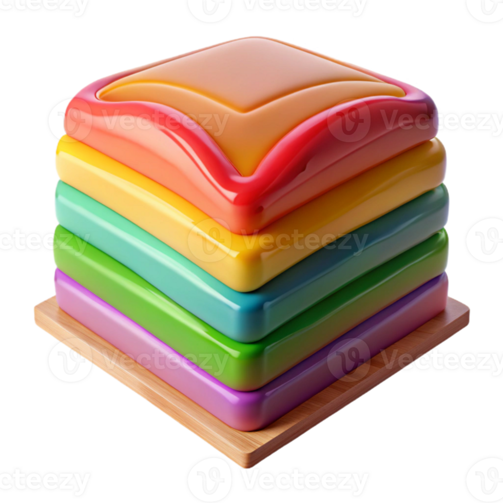 Rainbow Stacked Squares Glossy, Colorful 3D Render png