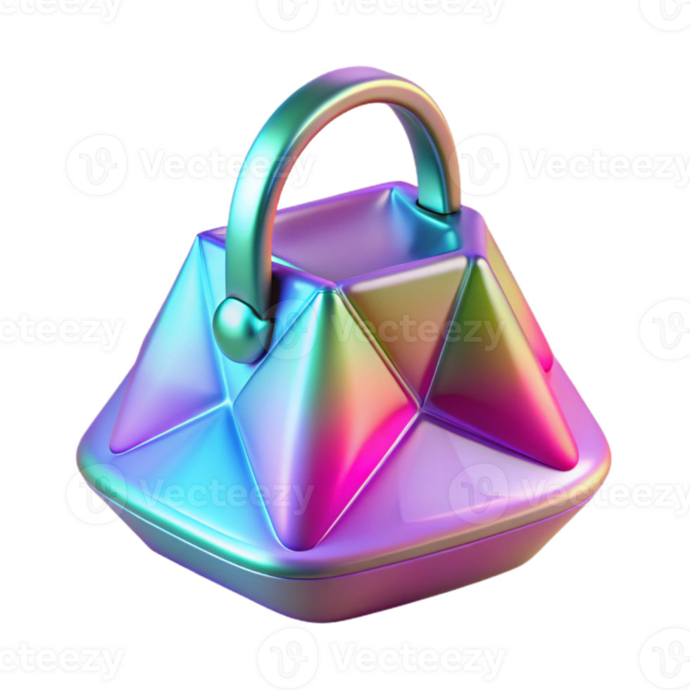 Iridescent Geometric Handbag 3D Render of a Colorful, Shiny Purse png