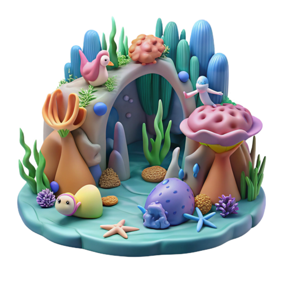 Enchanted Underwater Seascape 3D Render of Whimsical Marine Life png
