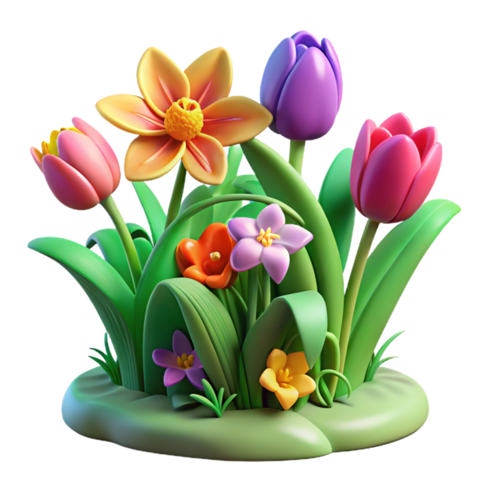 Vibrant Spring Flowers in 3D Render png