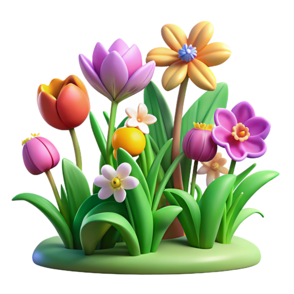 Vibrant Spring Flowers 3D Render of Colorful Blooms png