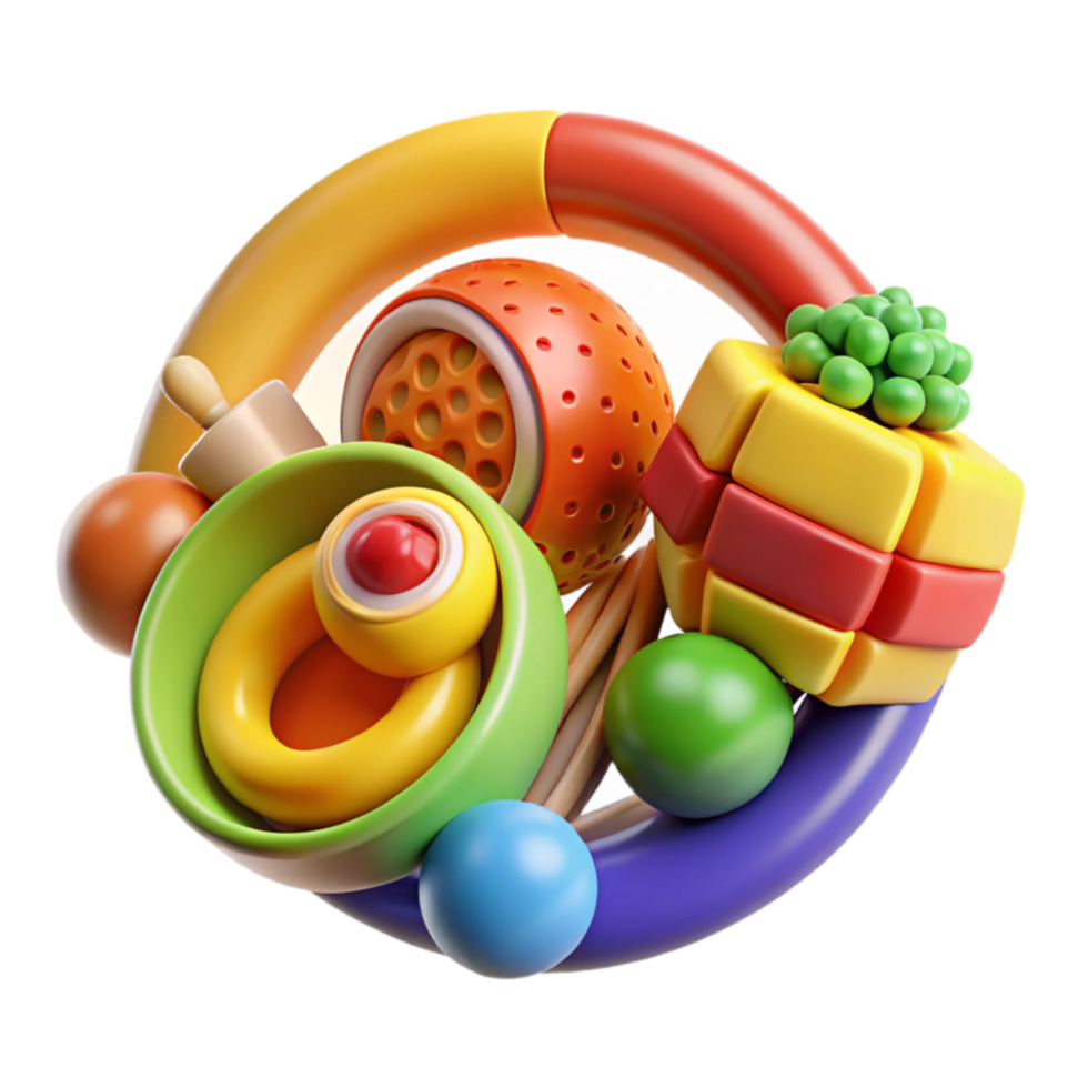 Colorful Abstract 3D Render of Interlocking Geometric Shapes png