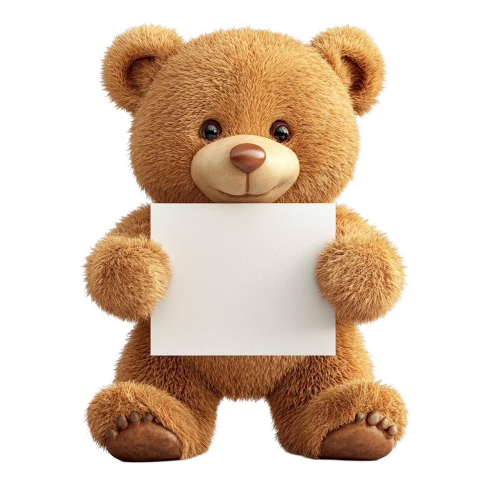 A brown teddy bear holding a blank sign png