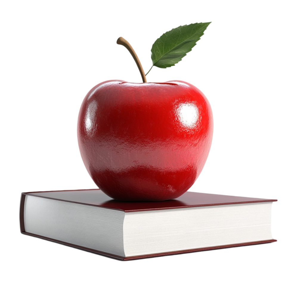 An Apple Sitting on Top of a Book On Transparent Background png