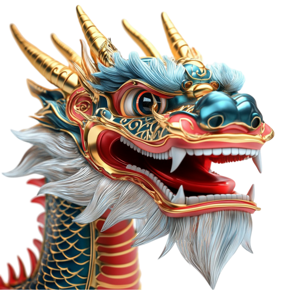a dragon head with a gold and blue color scheme png