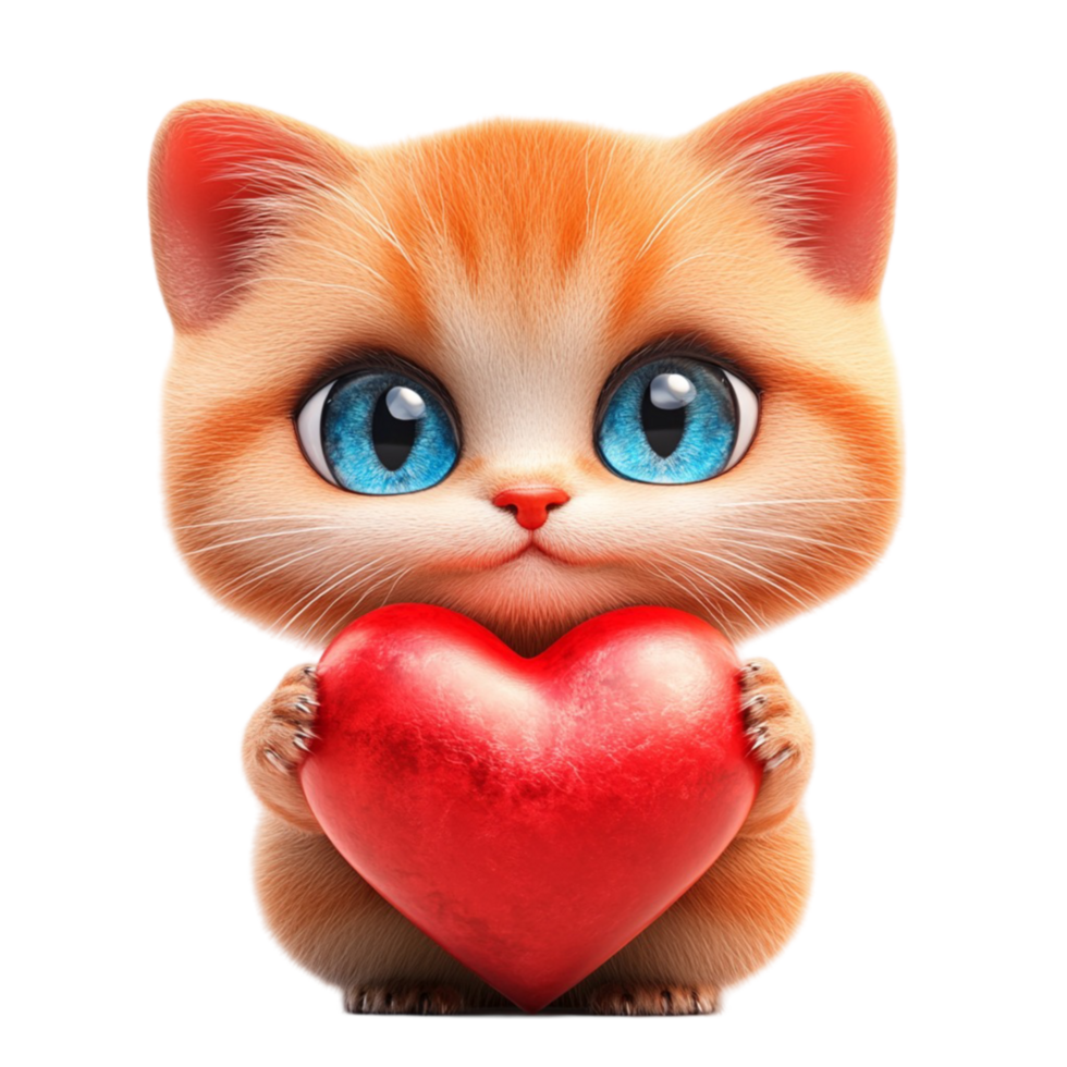 Adorable Kitten Holding Heart on Transparent Background png