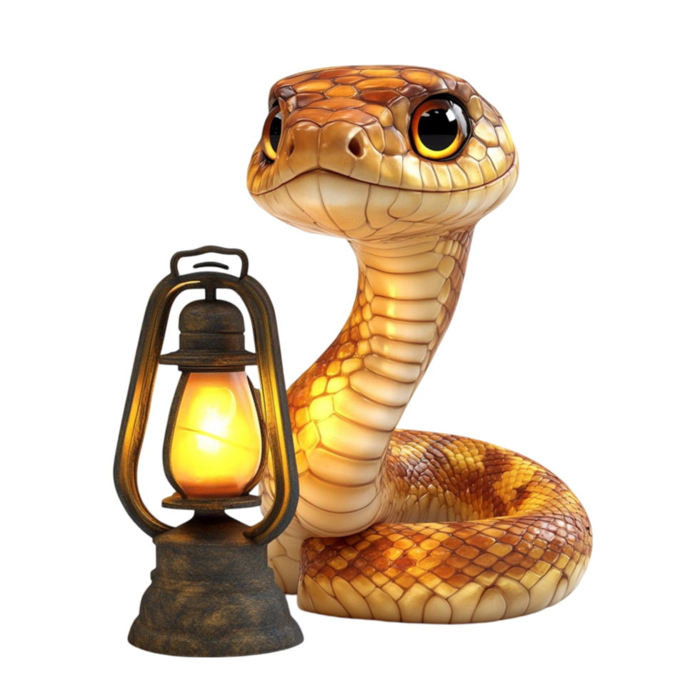 Coiled Snake Holding a Lantern on a Transparent Background png