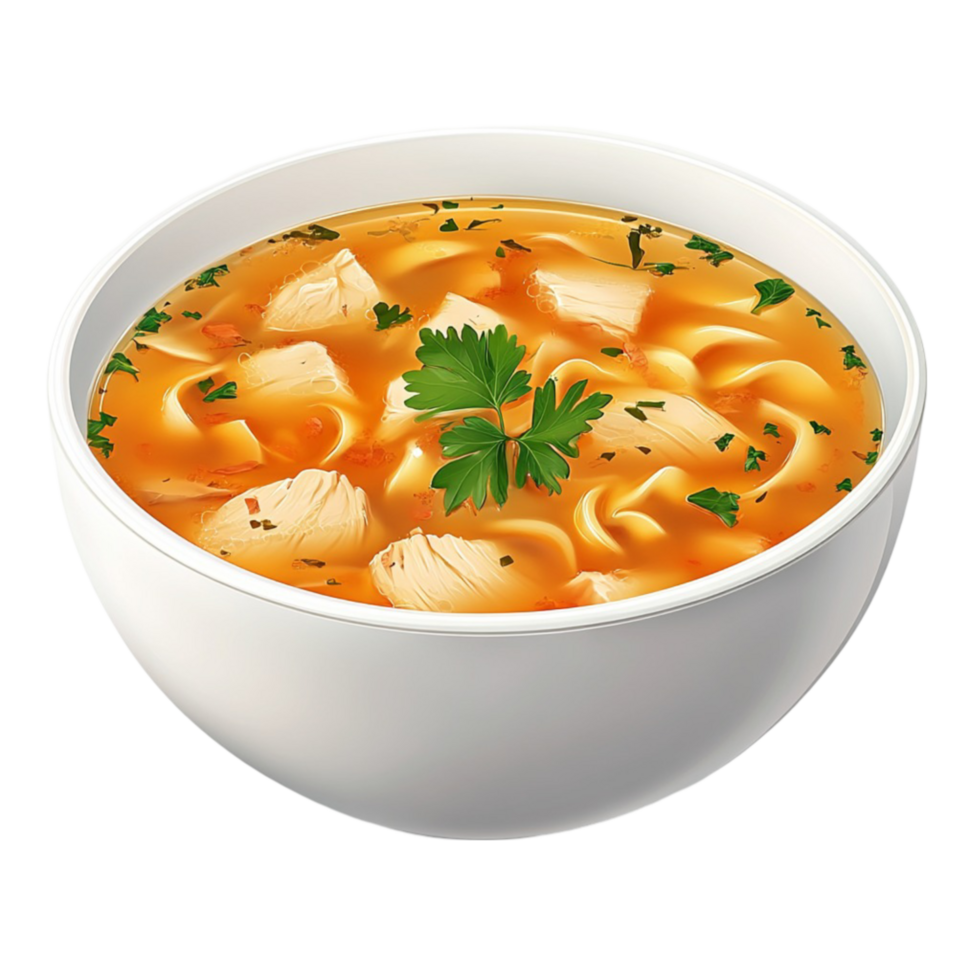 Chicken Noodle Soup with Herbs on Transparent Background png