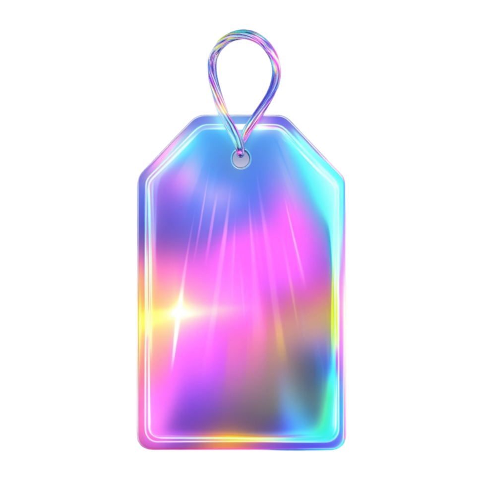 A shiny, colorful tag hanging from a string png