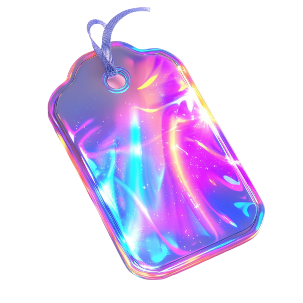 A holographic tag with a purple and blue background png