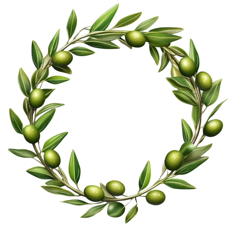 olive wreath with leaves and branches on transparent background png