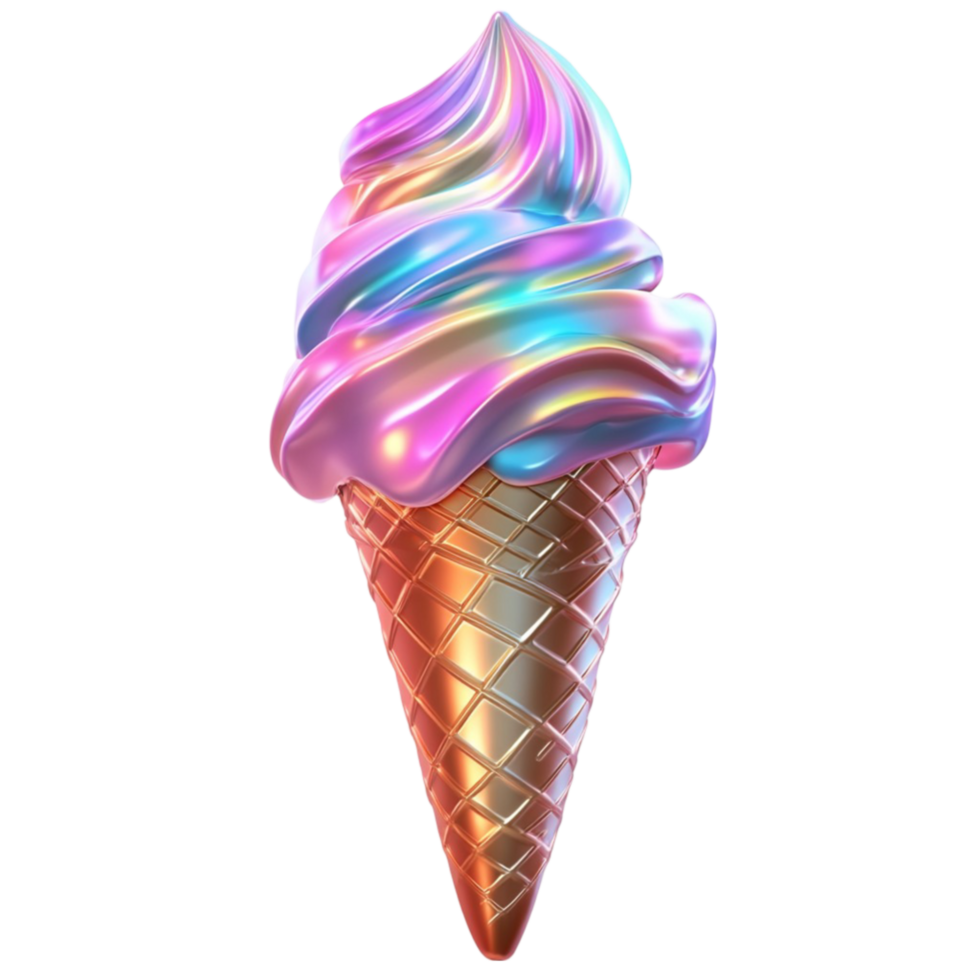 Colorful Ice Cream Cone on Transparent Background png
