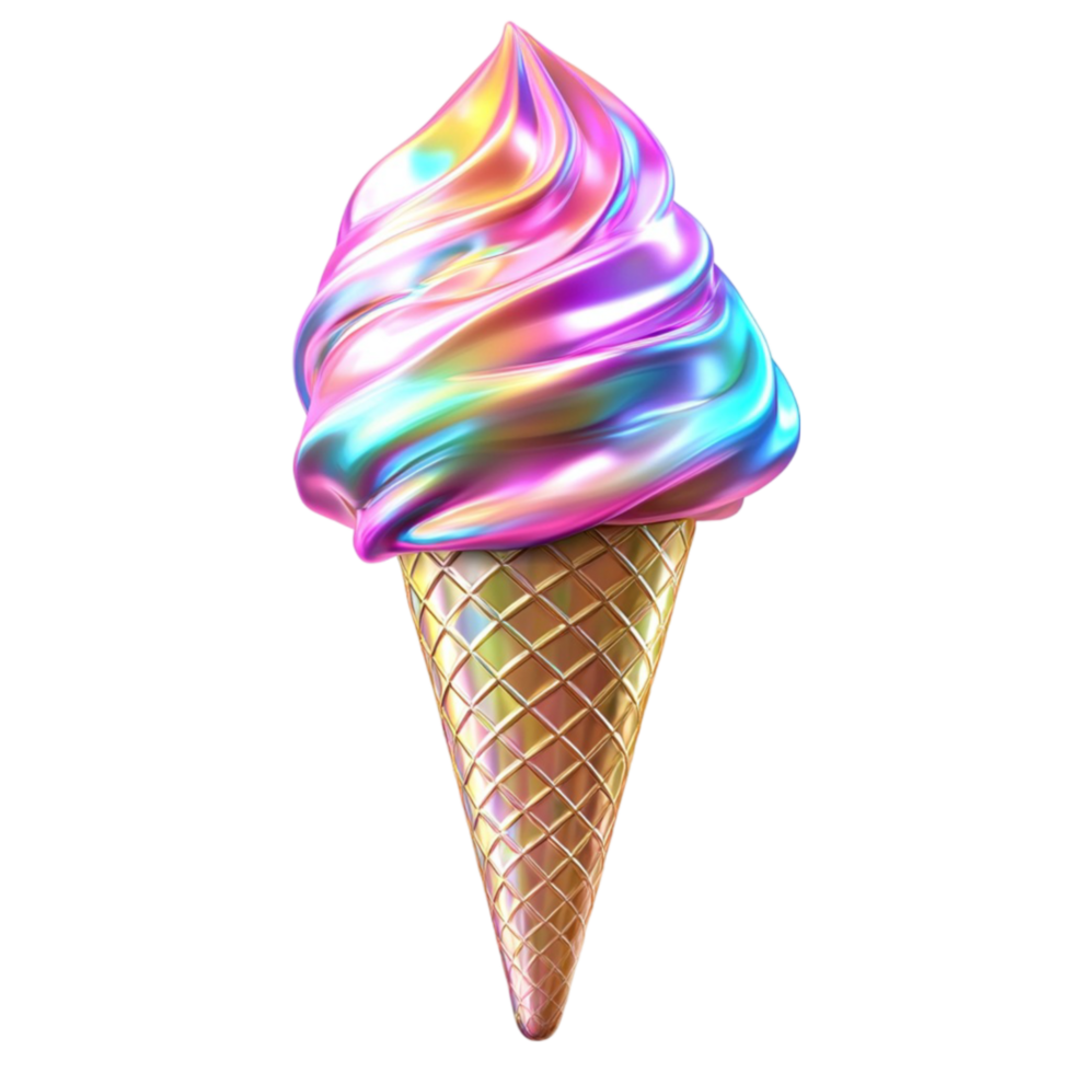 Rainbow Swirl Ice Cream Cone on Transparent Background png