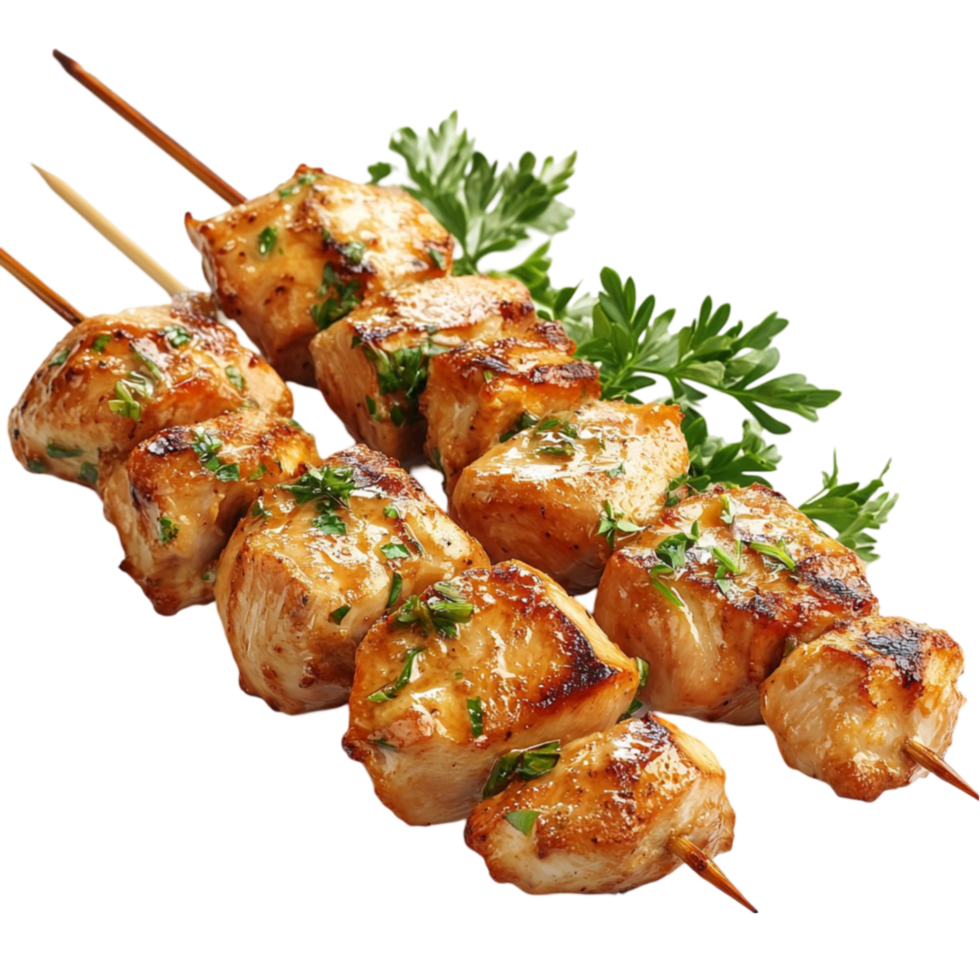 Chicken skewers with parsley on a black background png