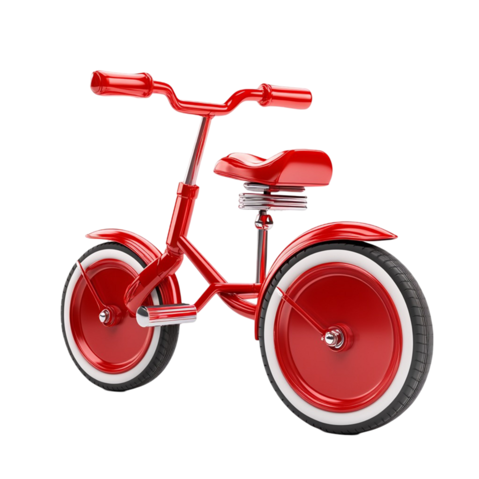 A red tricycle with a white seat on transparent background png