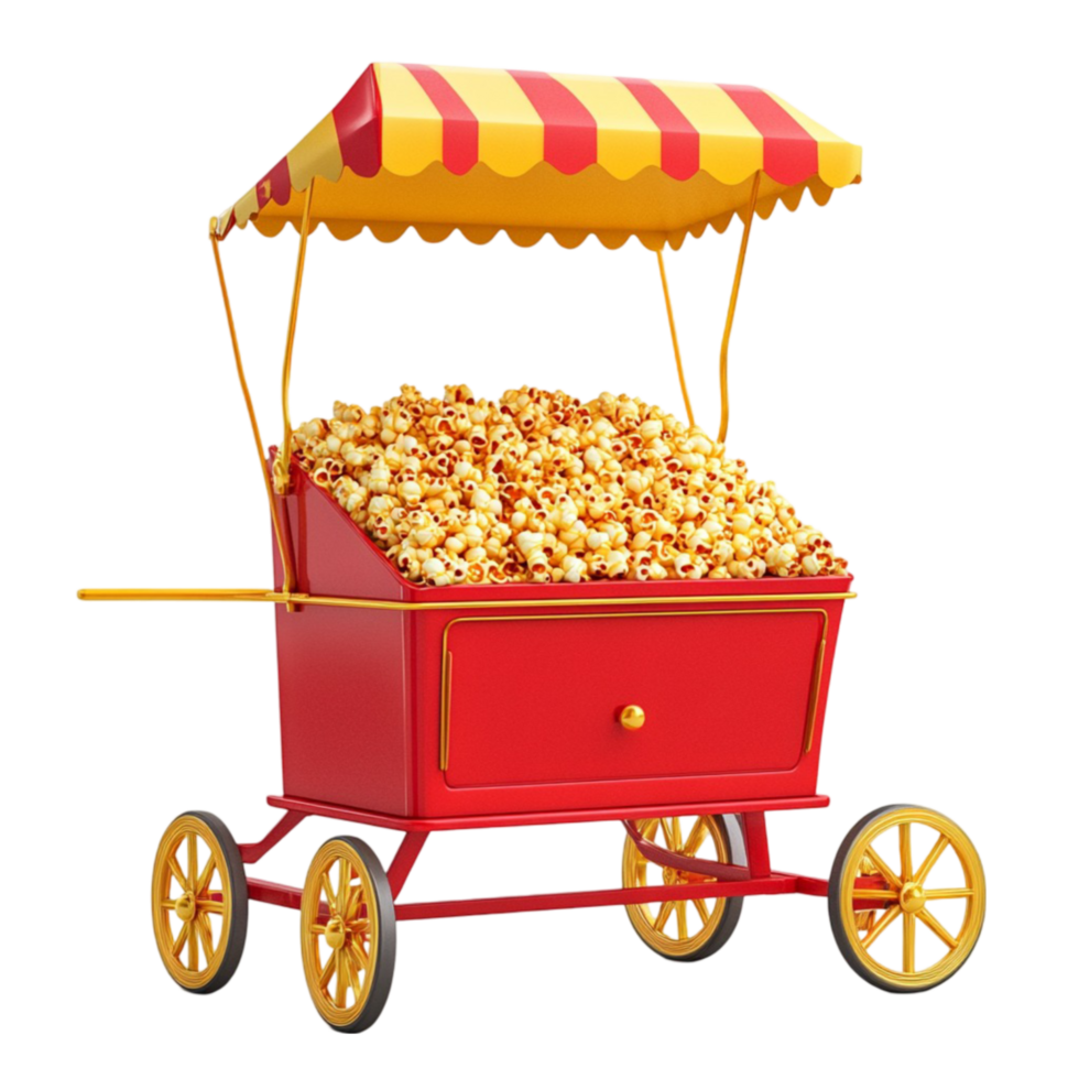 Vintage Popcorn Cart with Striped Red and White Canopy On Transparent Background png