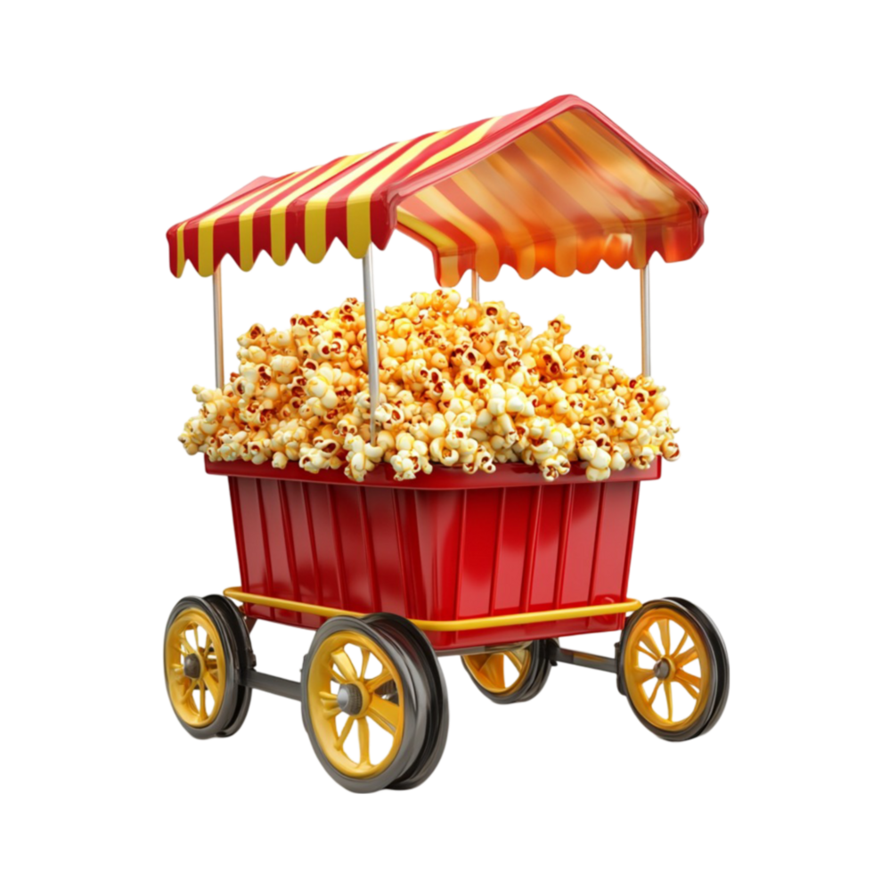 Popcorn Cart with Red and White Canopy for Carnival On Transparent Background png