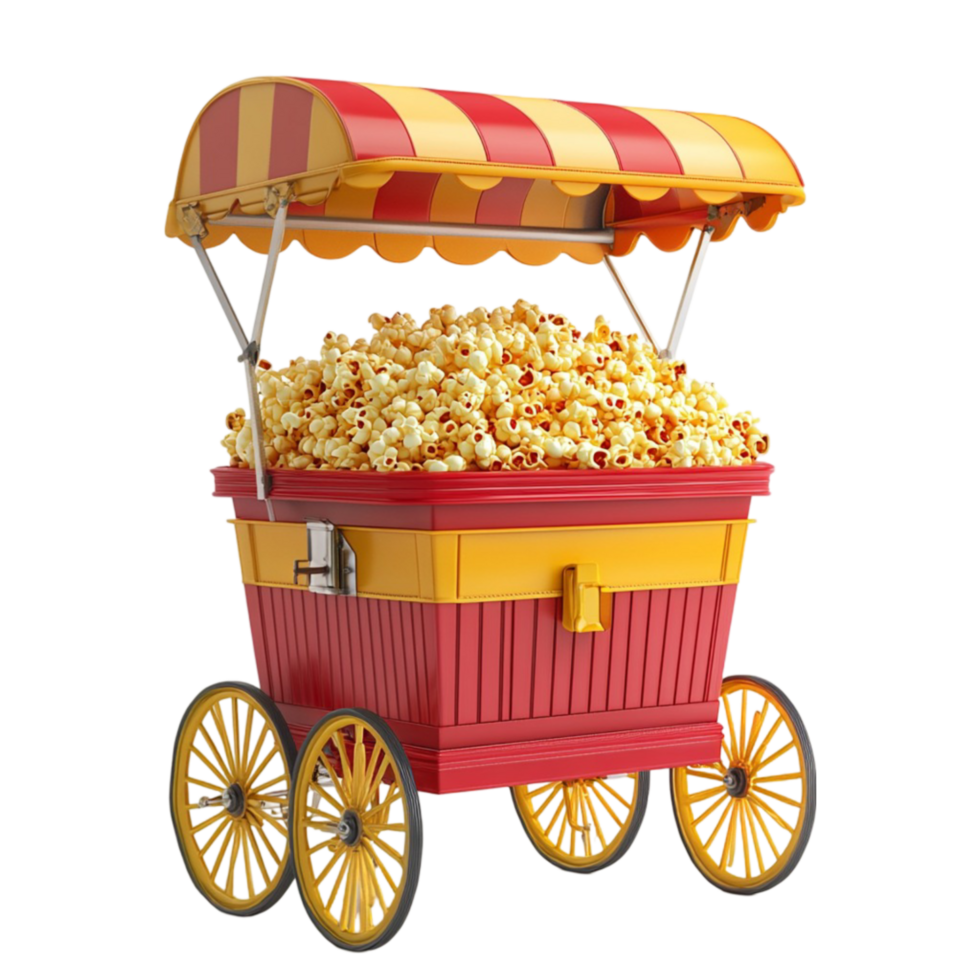Classic Popcorn Cart with Red and White Canopy On Transparent Background png