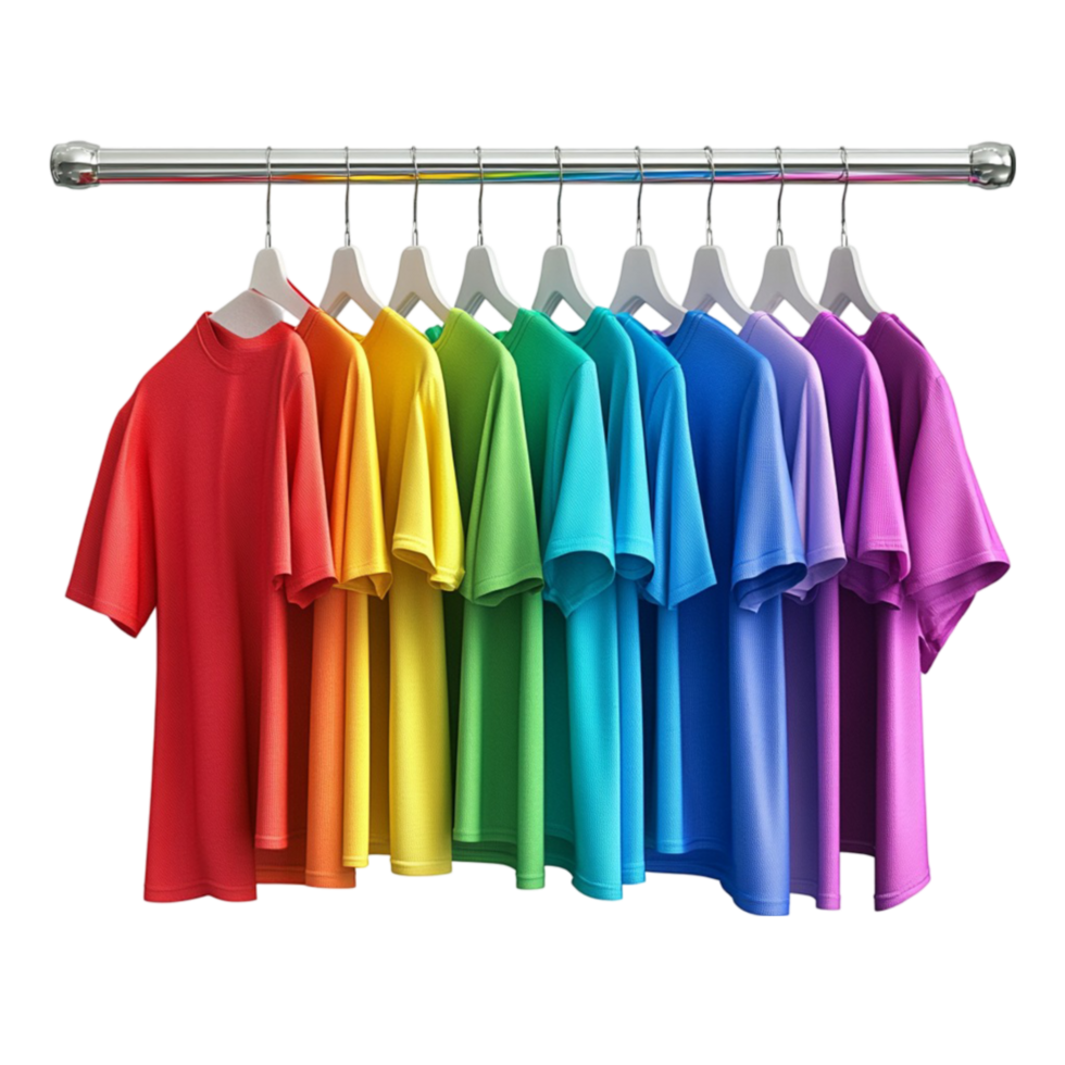 Rainbow T-Shirts Hanging On Transparent Background png