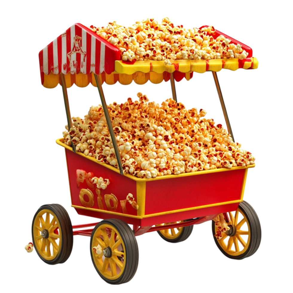 Popcorn Cart with a Red and White Striped Canopy On Transparent Background png