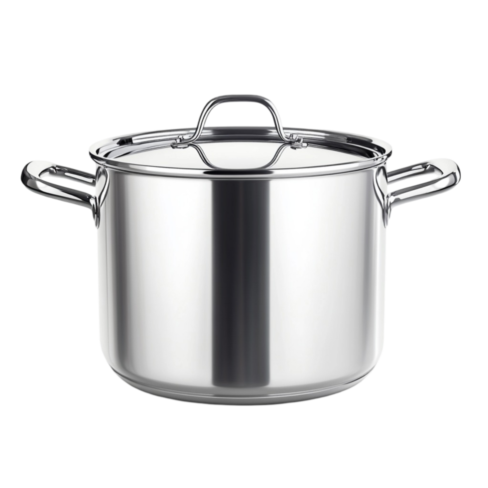 A stainless steel pot with lid on a transparent background png
