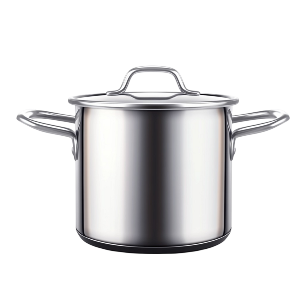 Stainless steel pot with lid on a transparent background png