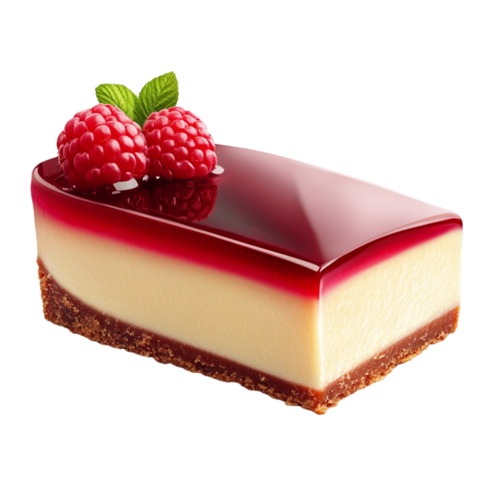Fresh cheesecake topped with raspberries on transparent background png