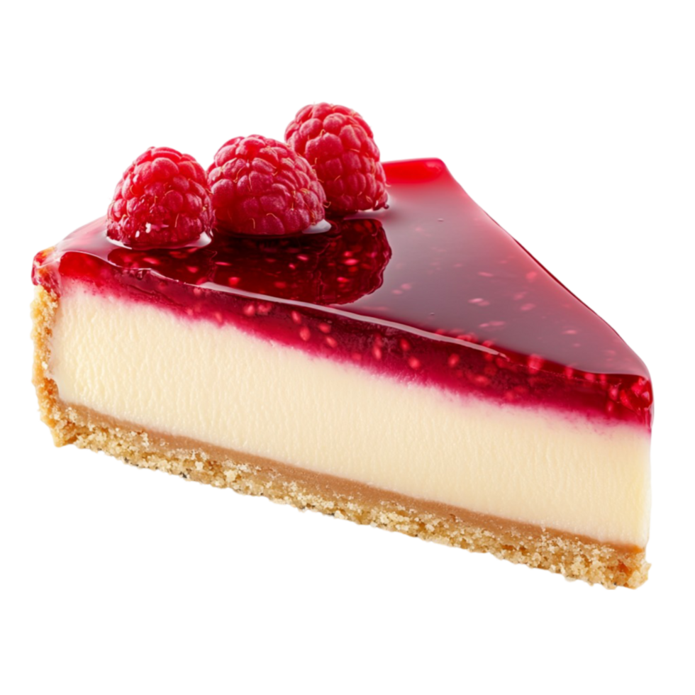 a piece of cheesecake with raspberries on top png