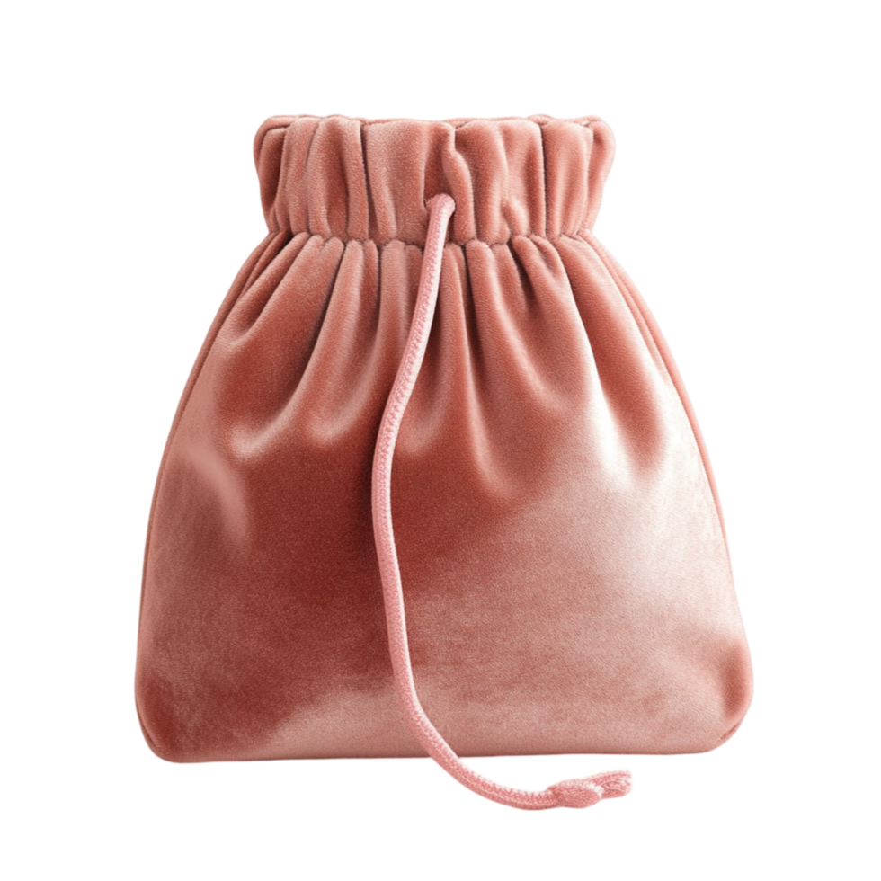 A pink velvet drawstring bag with a drawstring png