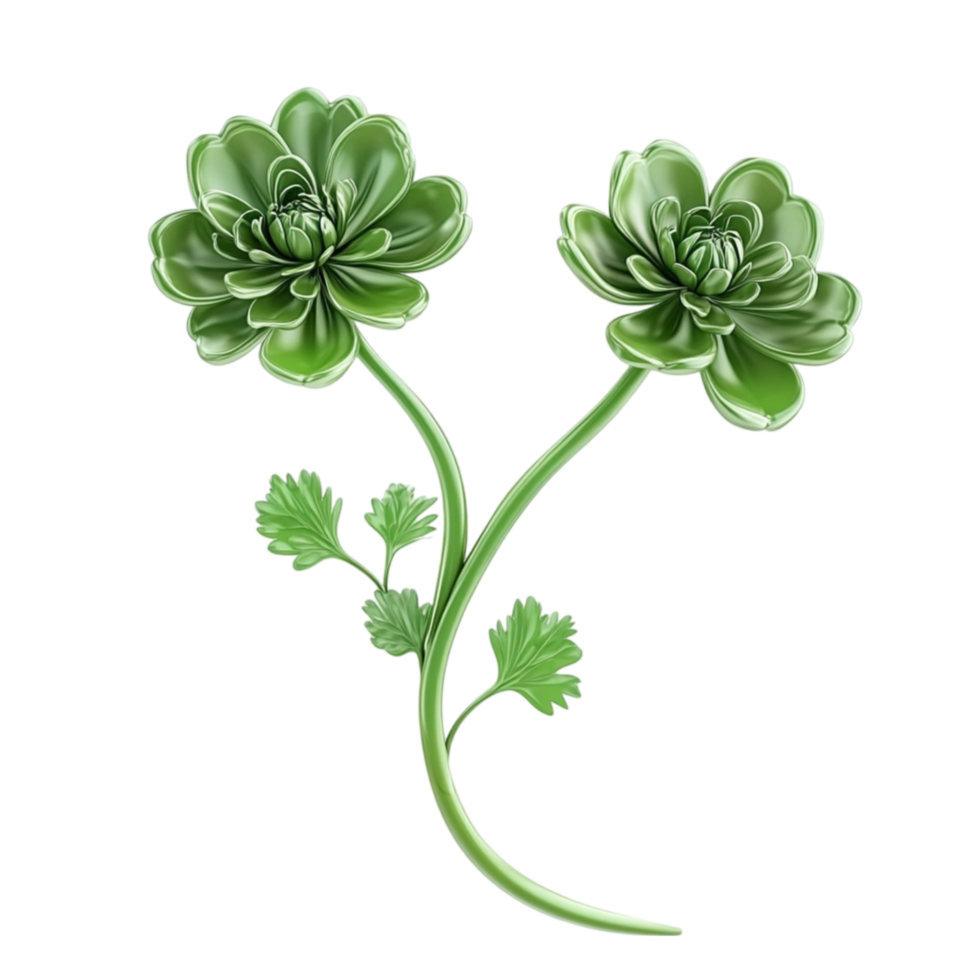 Two green flowers are on a transparent background png