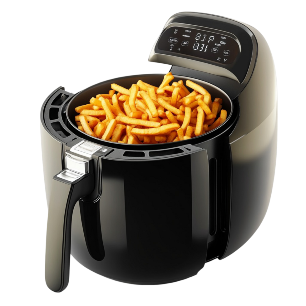 An air fryer with fries in it transparent png