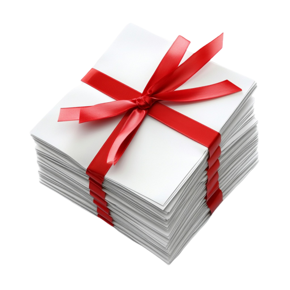 A stack of white paper wrapped in red ribbon png