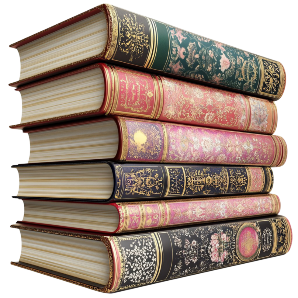 A stack of books with or designs png