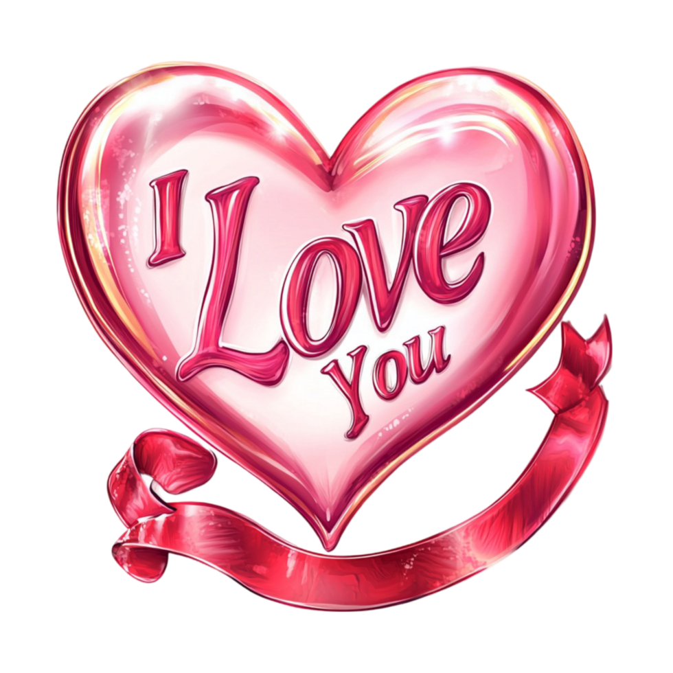 i love you heart with ribbon on transparent background png