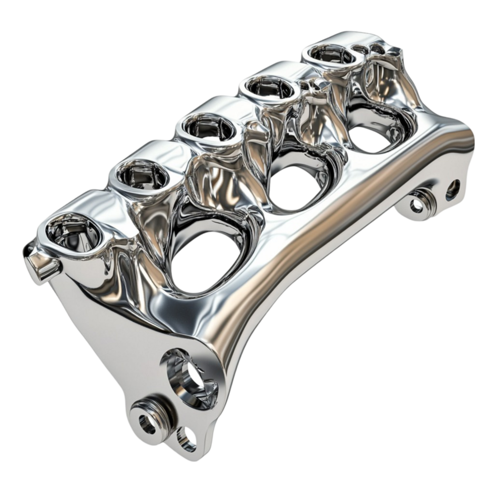 High-performance chrome exhaust pipe with four valves on a transparent backdrop png