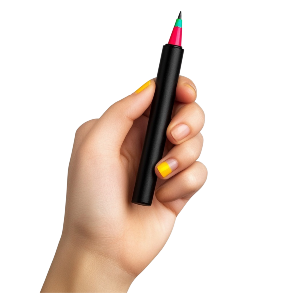A hand holding a pen with a colorful tip png