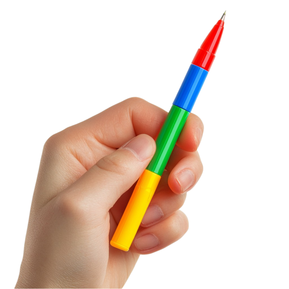 A hand holding a colorful pencil on a black background png